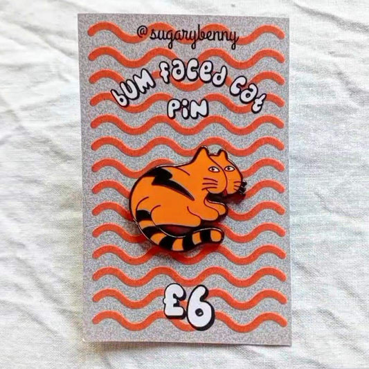 Bum Faced Cat Enamel Pin