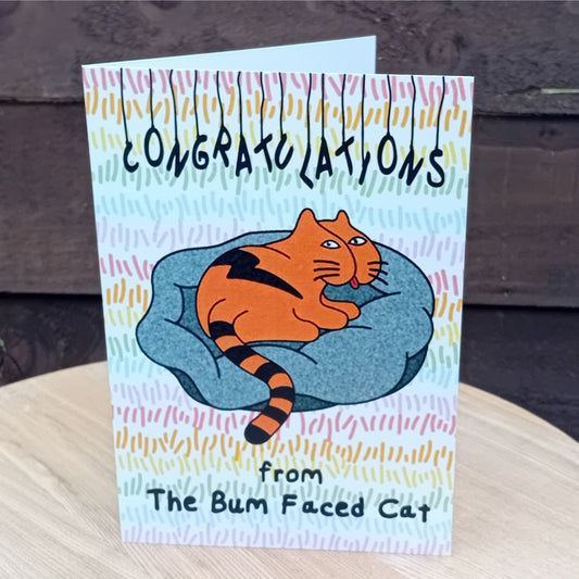Congratulations From The Bum Faced Cat A5 Card