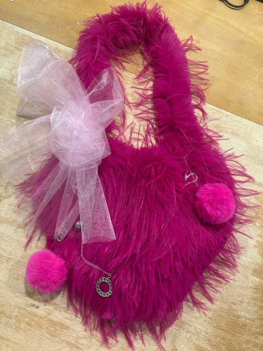 Reworked Dark Pink Fluffy Bag