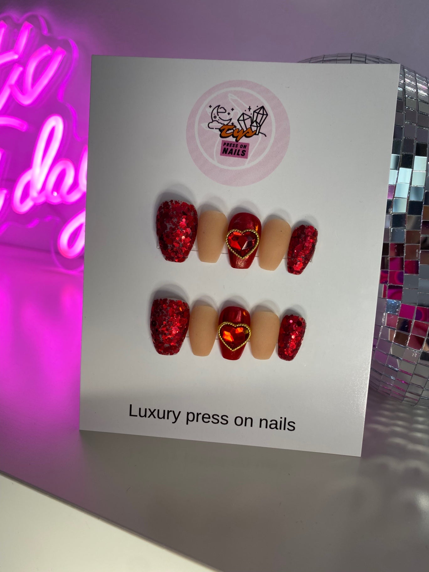 Red & Nude with Red Heart Crystal Charm