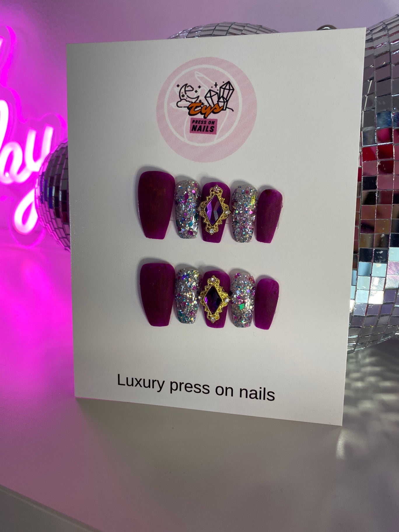 Dark Purple with glitter and crystal charm