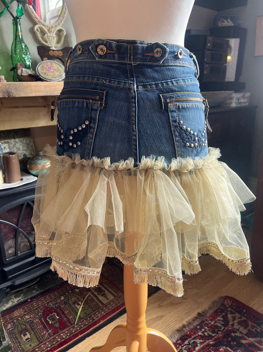 Cream Tutu Denim Skirt