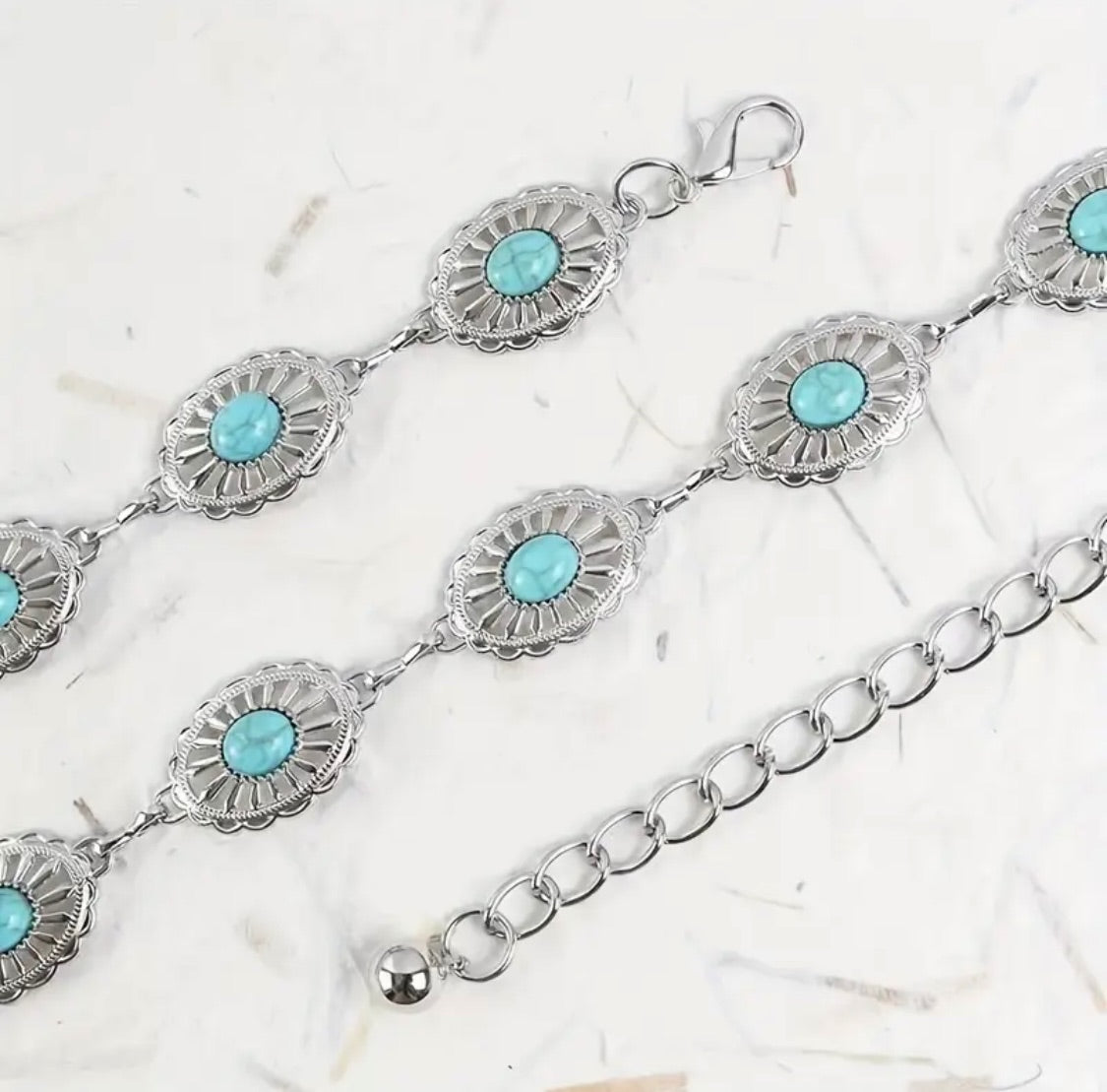 Silver Sunburst & Turquoise Charm Belt