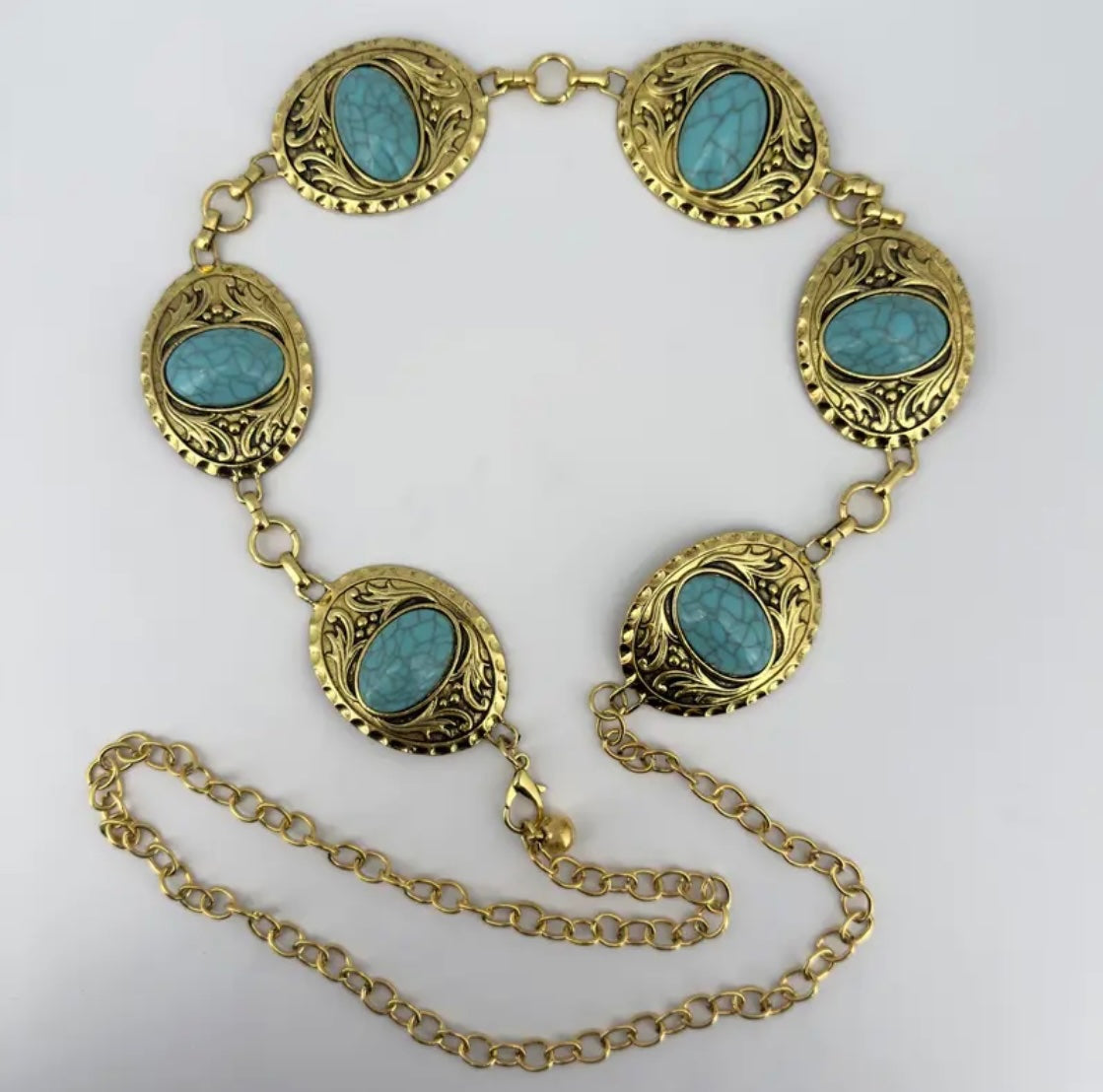 Boho Gold & Turquoise Concho Charm Belt 
