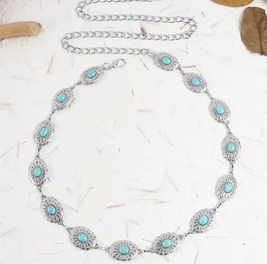 Silver Sunburst & Turquoise Charm Belt