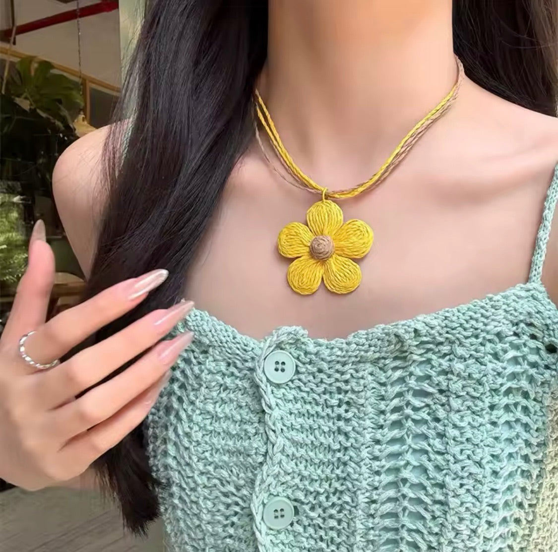 Sunblossom Cord Necklace – Yellow Bloom Pendant