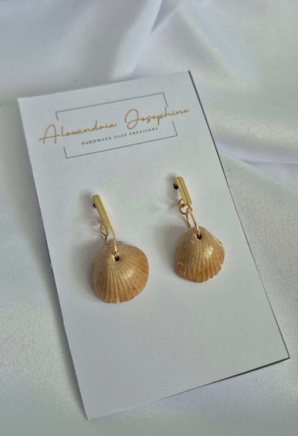 Gold Bar Drop Seashell Earrings