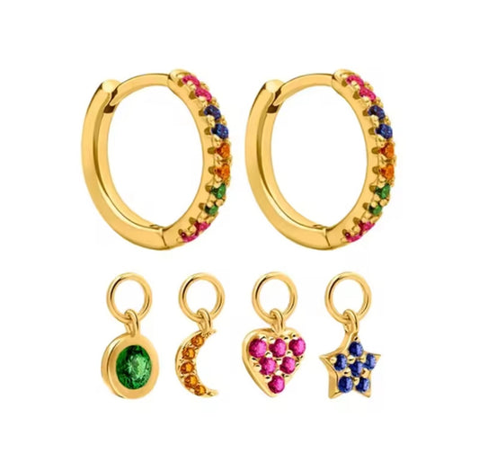 Huggie Earrings with 4 pendants 