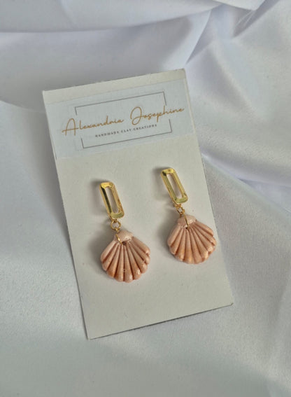 Gold Open Rectangle Stud Seashell Earrings