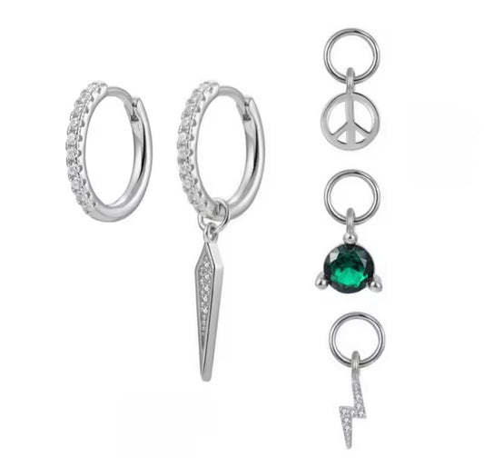Silver Crystal Huggies with 4 charms