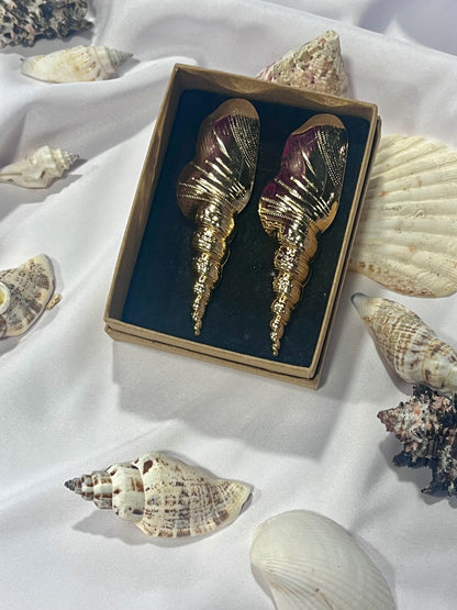 Siren’s Spiral Conch Drop Earrings – Gold-Tone Sea Treasures