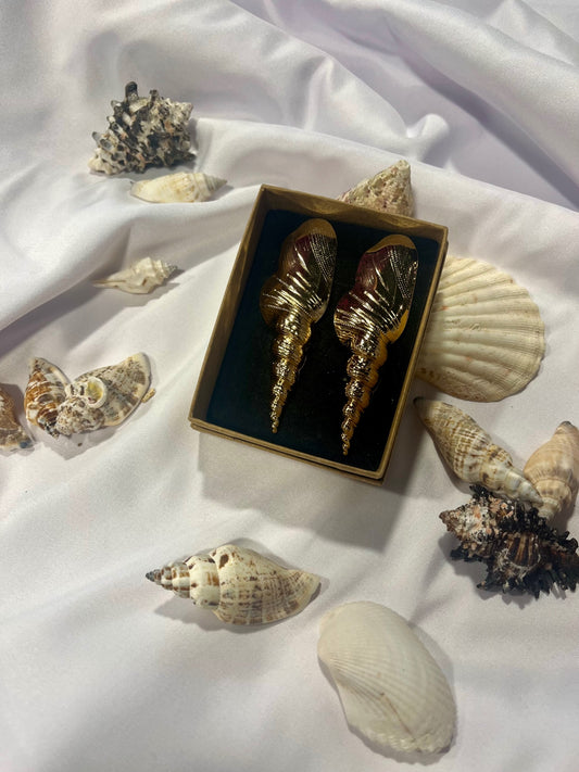 Siren’s Spiral Conch Drop Earrings – Gold-Tone Sea Treasures