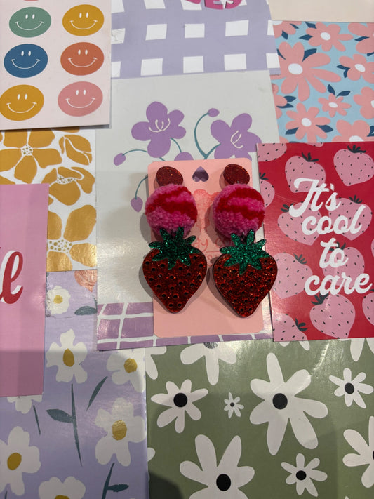 Strawberry Pom Stack Earrings