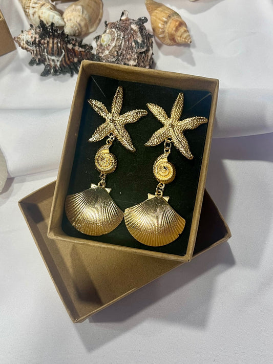 Goddess of the Tides – Triple Shell Drop Earrings