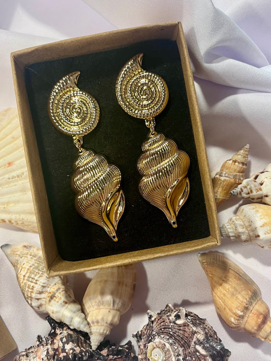 Gilded Nautilus & Shell Drop Earrings – Ocean Oracle Edition