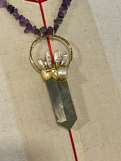Ocean Priestess Necklace – Bali Edition | Fluorite, Pearl & Coral Talisman