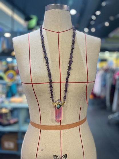 Heart Portal Amulet – Bali Edition | Pink Aura Quartz & Amethyst Necklace