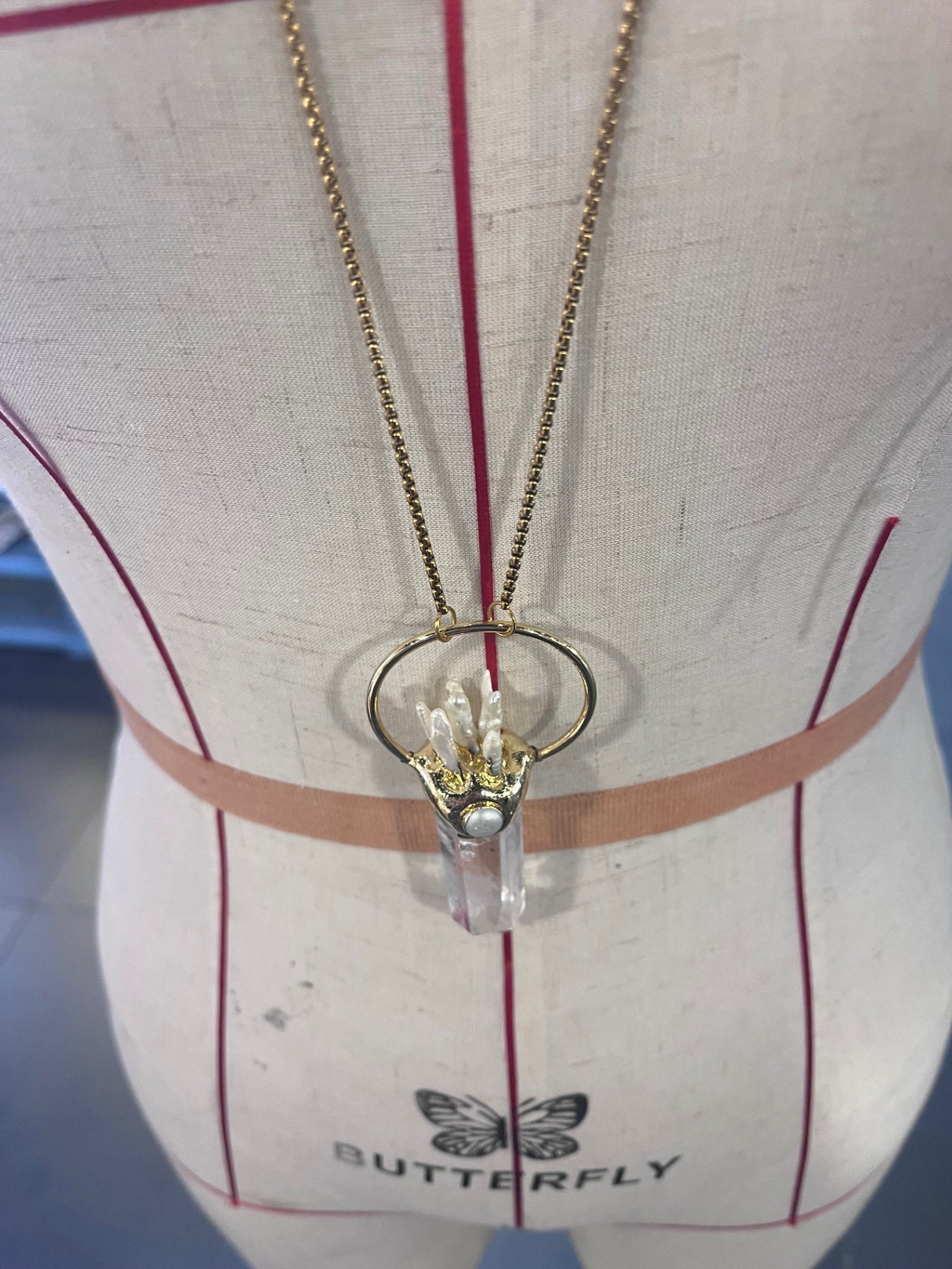 Seer’s Eye Amulet – Bali Edition | Clear Quartz, Biwa Pearl & Stainless Steel Necklace