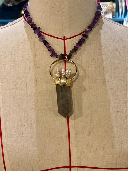 Ocean Priestess Necklace – Bali Edition | Fluorite, Pearl & Coral Talisman