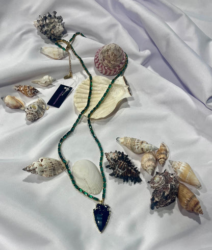 Obsidian Arrow Shield Pendant – Emerald Green Zirconia Necklace