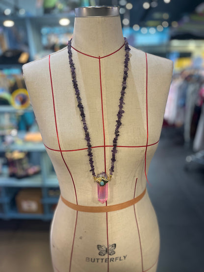 Heart Portal Amulet – Bali Edition | Pink Aura Quartz & Amethyst Necklace