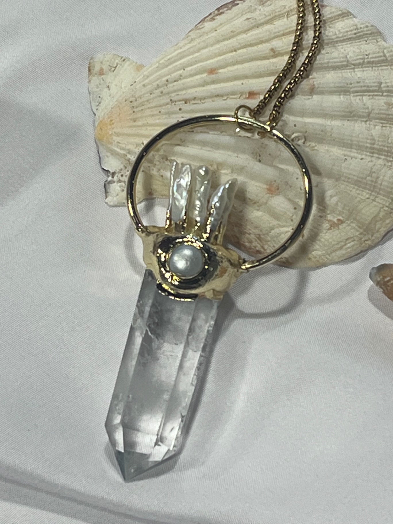 Seer’s Eye Amulet – Bali Edition | Clear Quartz, Biwa Pearl & Stainless Steel Necklace