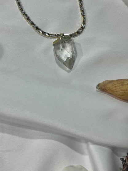 Clarity Amulet – Stainless Steel & Zirconia Clear Quartz Point Necklace