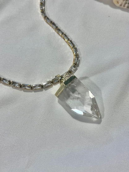 Clarity Amulet – Stainless Steel & Zirconia Clear Quartz Point Necklace
