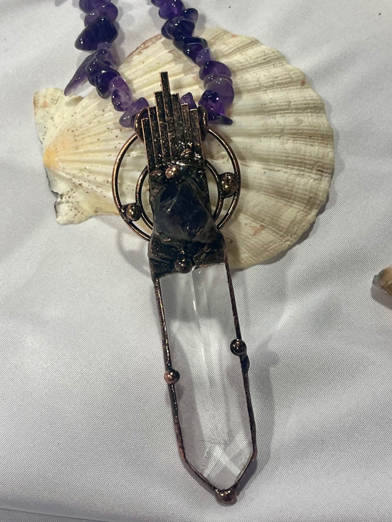 Temple Guardian Necklace – Bali Edition | Amethyst & Glass Talisman