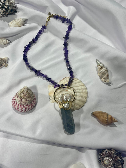 Ocean Priestess Necklace – Bali Edition | Fluorite, Pearl & Coral Talisman