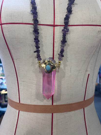 Heart Portal Amulet – Bali Edition | Pink Aura Quartz & Amethyst Necklace