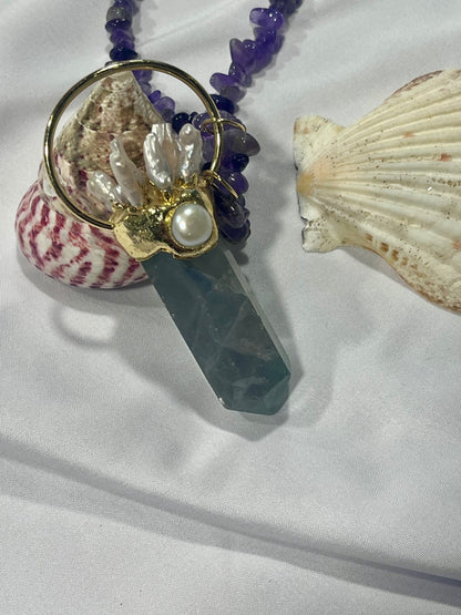 Ocean Priestess Necklace – Bali Edition | Fluorite, Pearl & Coral Talisman
