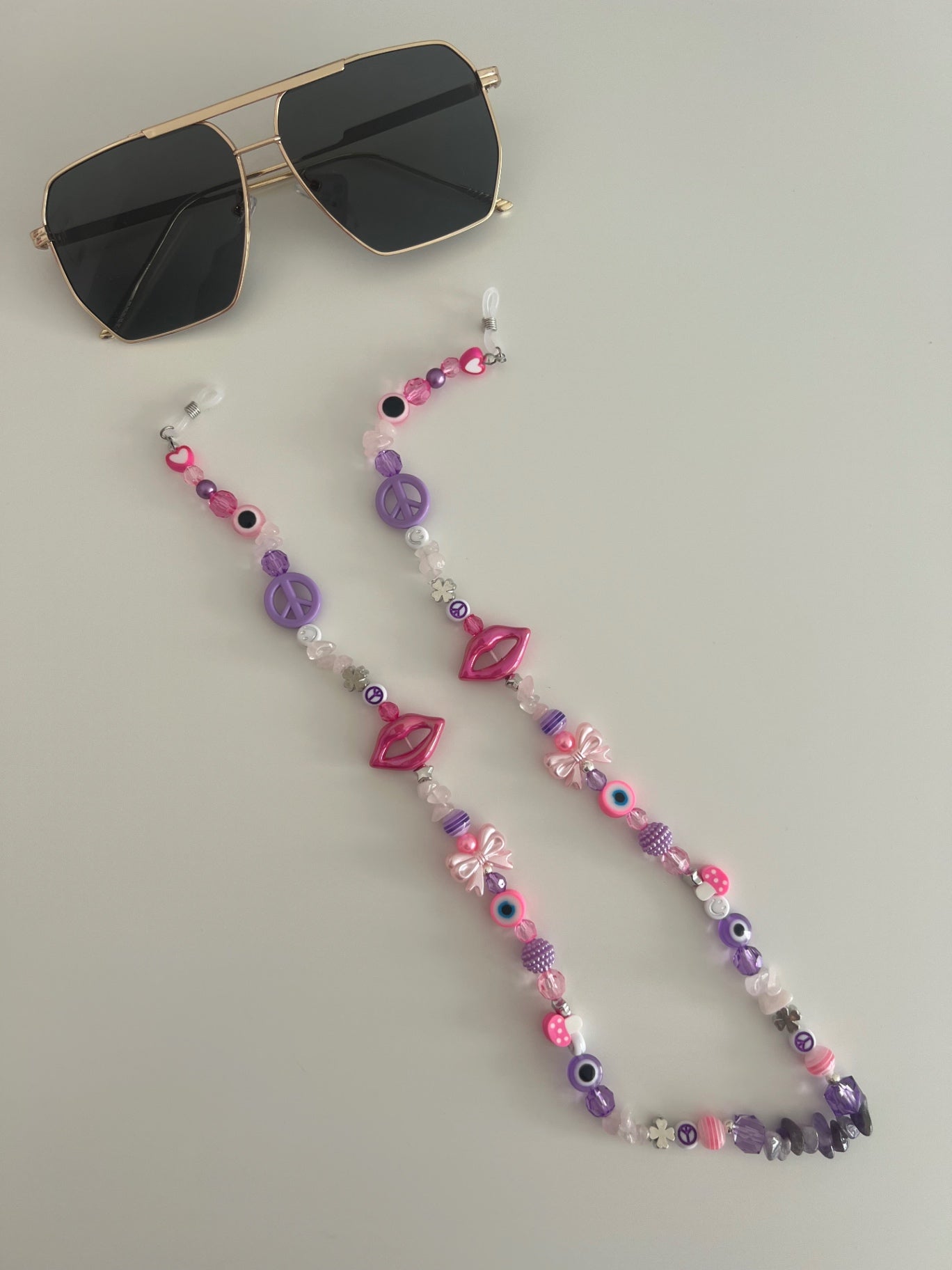 Twin flame sunglasses strap (silver) - pink/purple