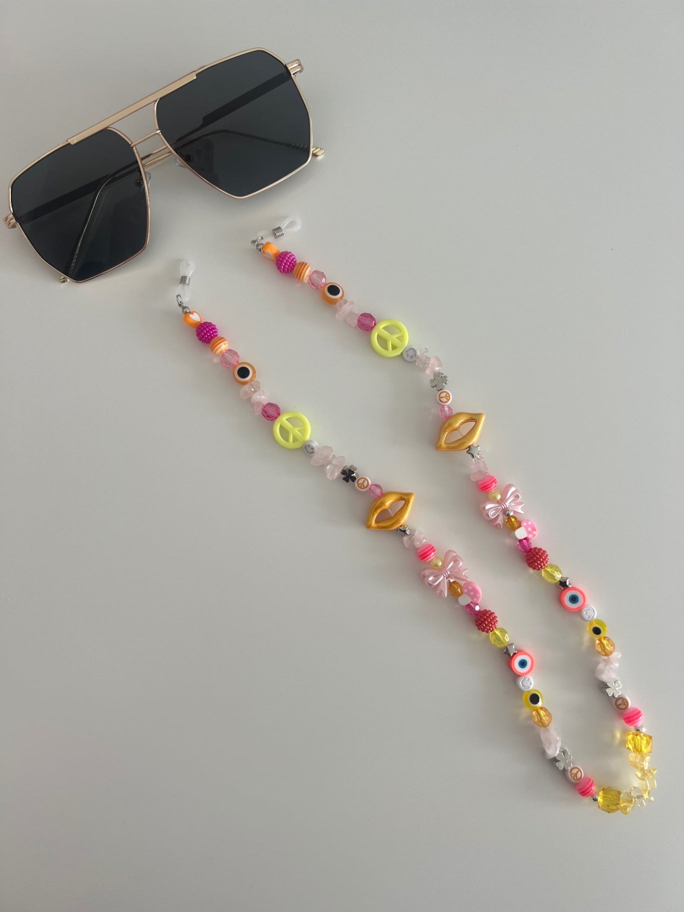 Twin flame sunglasses strap (silver) - pink/orange/yellow