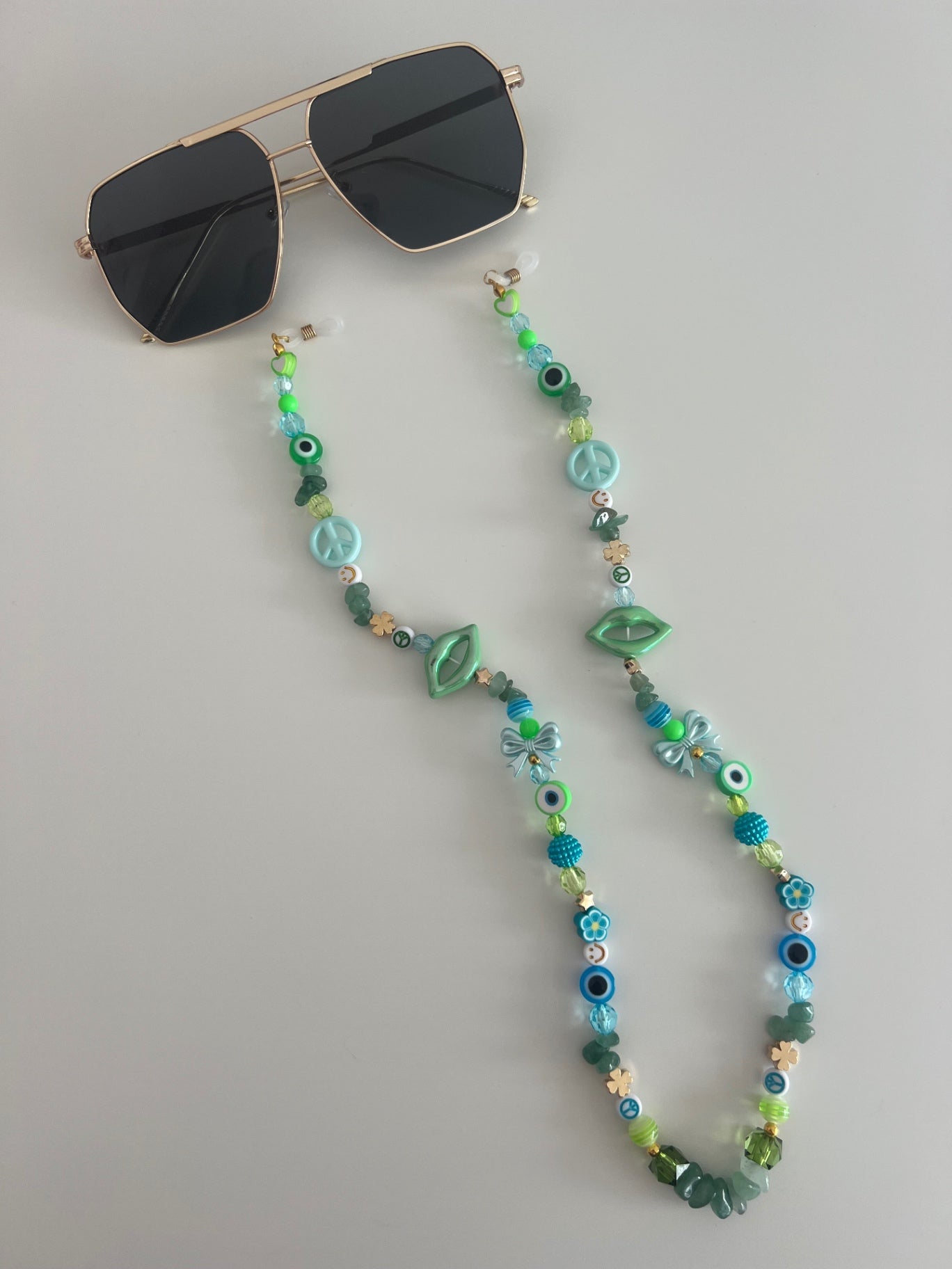 Twin flame sunglasses strap (gold) - blue/green 