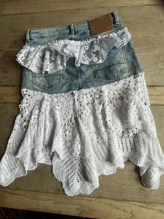 Denim and Crochet/Lace Skirt
