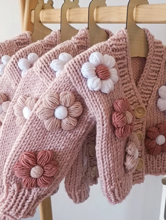 Handmade Pink Cardigan With White And Pink Daisies 