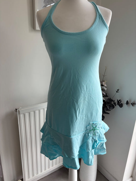 Blue dress with straps and flower size 12