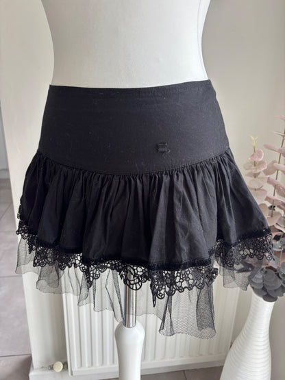 Black mini skirt with mesh and lace trim size XS