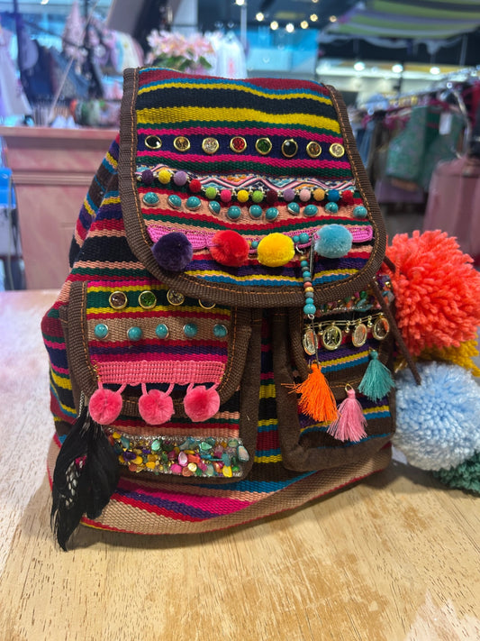 Reworked Backpack with Hand Sewn Embelishments