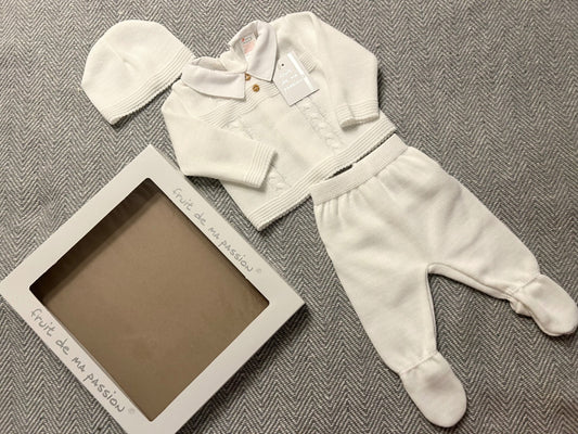0-3m White 3 Piece Baby Boxed Set