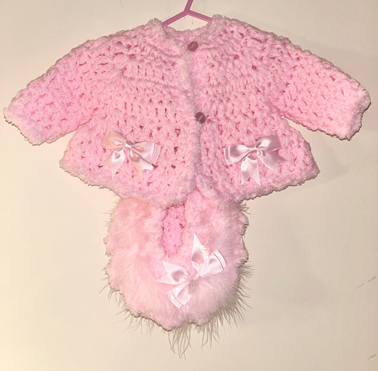 0-3m Pink Knitted Cardigan With Matching Hat