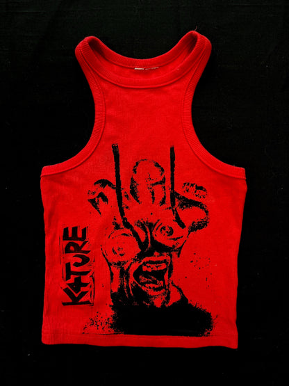 K4TURE ‘stop staring at my breasts!’ red racer crop top