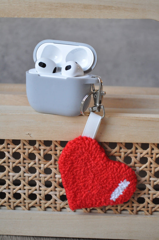 Red Heart Tufted Keychain