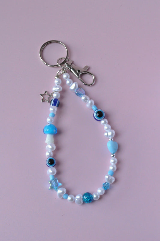 Blue Evil Eye & Mushroom Keychain