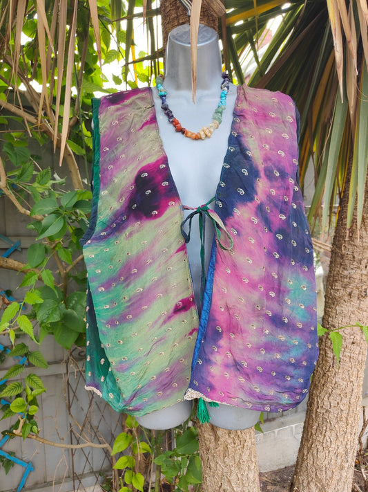 Mykonos jewel sari waistcoat/gilet /oversized 