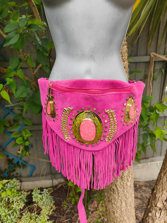 Dolly - Hot Pink - suede fringe bum bag / cross body