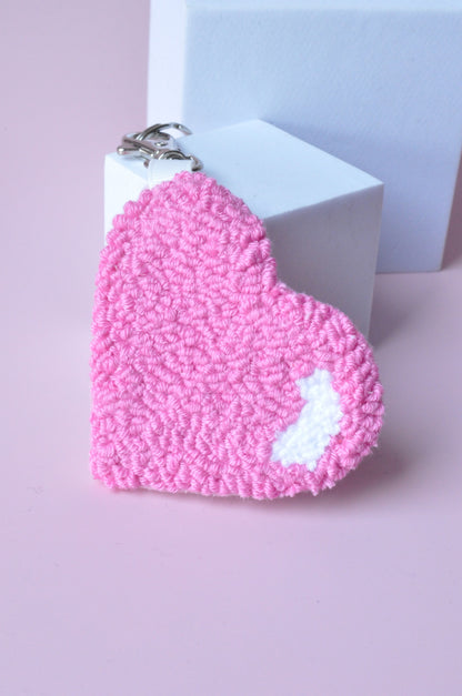 Pink Heart Tufted Keychain