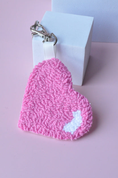 Pink Heart Tufted Keychain