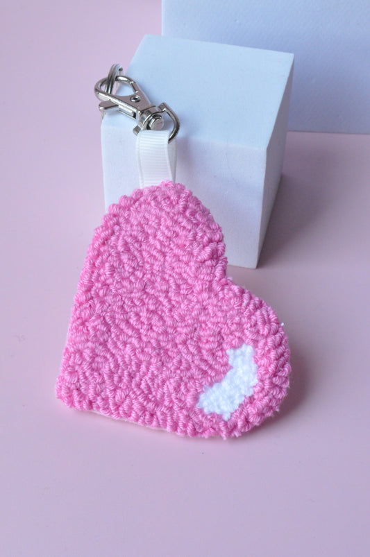 Pink Heart Tufted Keychain